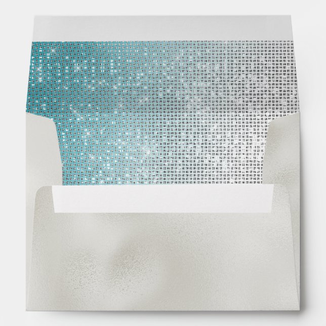 Pearl Glitzy Aqua Ombre Sparkle Wedding Envelope (Back (Bottom))