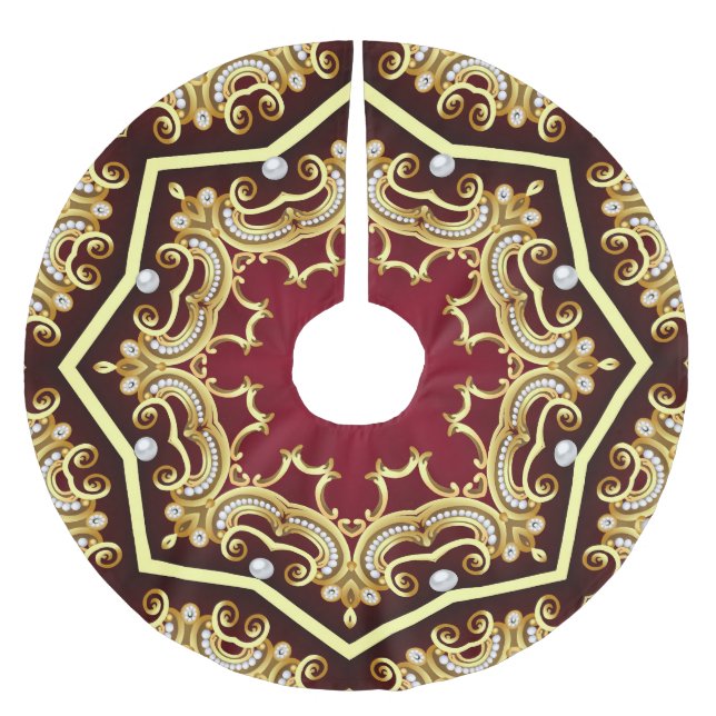 Pearl Gold Frame Illustration Background Brushed Polyester Tree Skirt (Front)