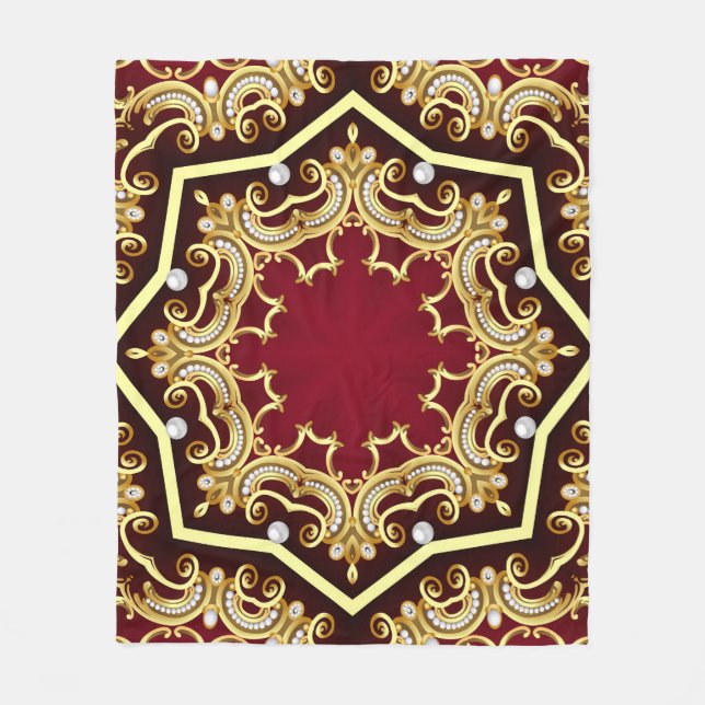 Pearl Gold Frame Illustration Background Fleece Blanket (Front)