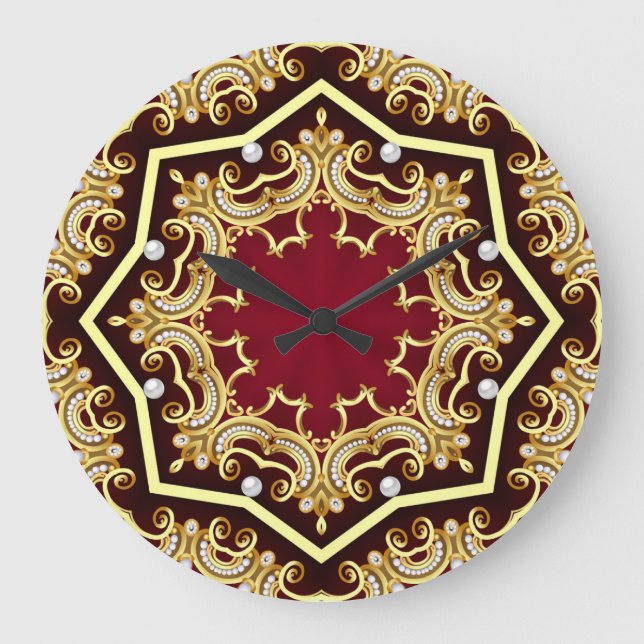 Pearl Gold Frame Illustration Background Large Clock (Front)