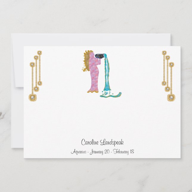 Pearl & Gold Jewels with Aquarius Zodiac Sign Card (Front)