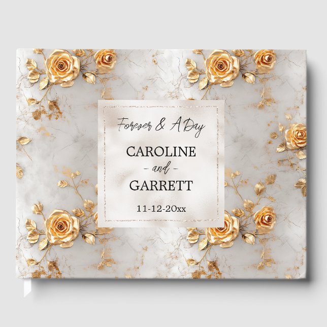 Pearl Gold Roses Wedding Guest Book (Front)