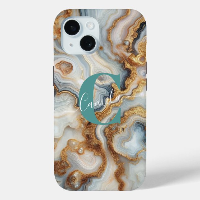Pearl Golden Pretty Botswana Agate Custom Monogram Case-Mate iPhone Case (Back)