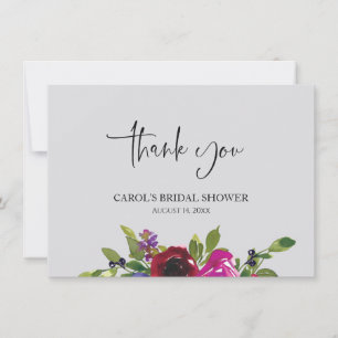 Pearl Grey Floral Bridal Shower Thank You Card
