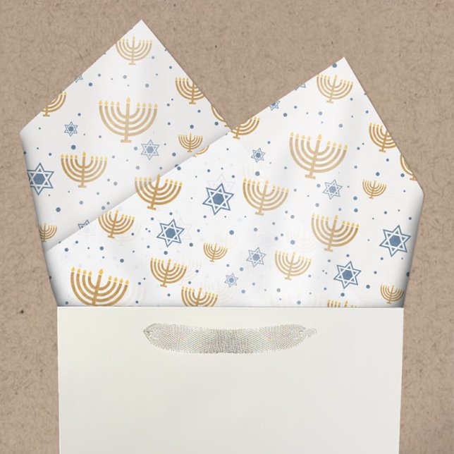Pearl Grey Hanukkah Menorah Star of David Pattern Tissue Paper (Creator Uploaded)