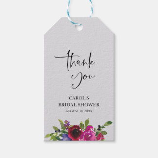 Pearl Grey Watercolor Floral Bridal Shower Gift Tags