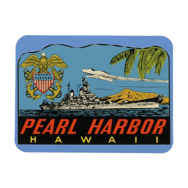 Pearl Harbour, Hawaii Vintage Travel Flexible Magn Magnet (Horizontal)