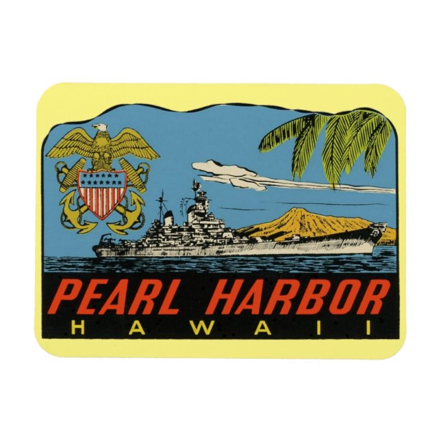 Pearl Harbour, Hawaii Vintage Travel Flexible Magnet (Horizontal)