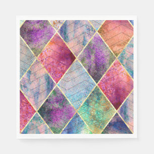 Pearl Harlequin Herringbone Trippy Hippie Rainbow Napkin
