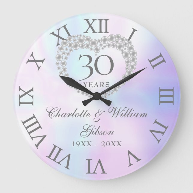 Pearl Heart 30th Wedding Anniversary  Large Clock (Front)