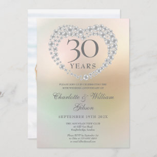 Pearl Heart 30th Wedding Anniversary Photo Invitation