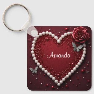 Pearl Heart Rose Valentine Home Decor Pillow ❤️ Key Ring