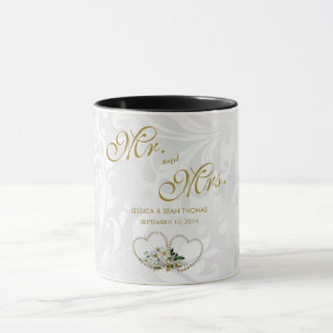 Pearl Hearts & Flowers Damask Wedding Day Mug
