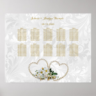 Pearl Hearts & Flowers Damask Wedding Poster
