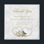 Pearl Hearts & Flowers Damask Wedding Thank You Magnet<br><div class="desc">Elegant stylish pearls and flowers Wedding favour thank you magnets. All text, text colour, font and background colour is fully customisable to meet your requirements. If you need help to customise your product or would like matching products please contact me through my store and i will be very happy to...</div>