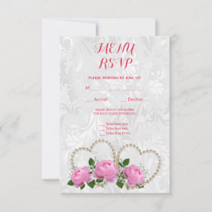 Pearl Hearts & Roses Damask Wedding Menu RSVP