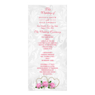 Pearl Hearts & Roses Damask Wedding Program Rack Card