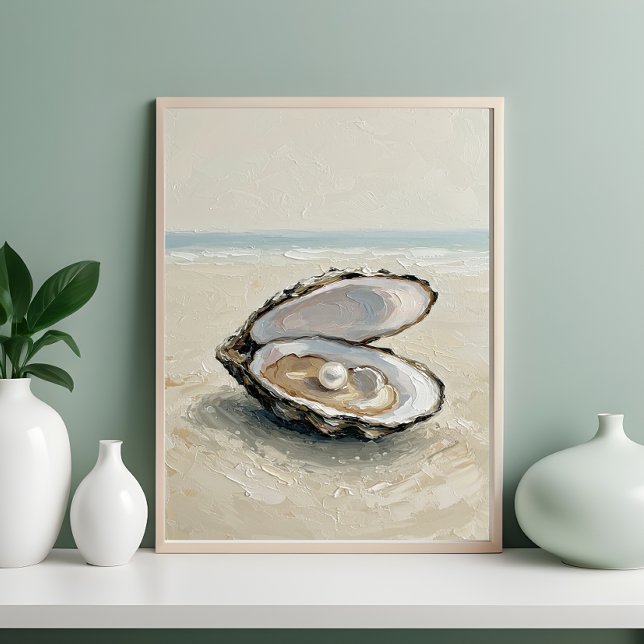Pearl in Oyster by the Sea – Coastal Serenity Pain Poster (Creator Uploaded)