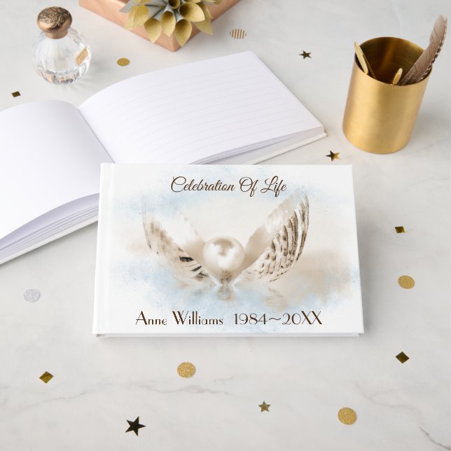 Pearl In Seashell Memorial Service Guest Book (Front Open)