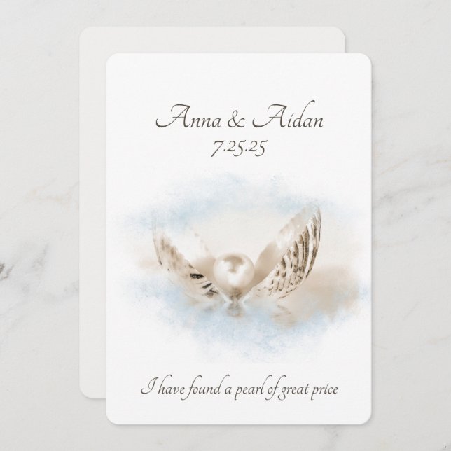 Pearl In Seashell Wedding  Invitation (Front/Back)