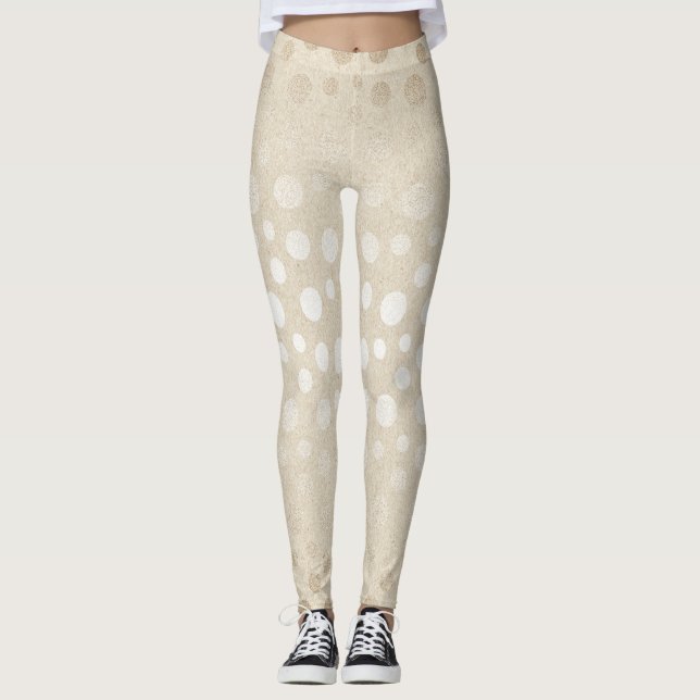 Pearl Ivory Dots Silver Grey Pastel Confetti Glam Leggings (Front)