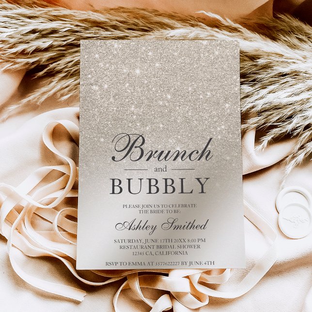 pearl ivory glitter brunch bubbly bridal shower invitation (Creator Uploaded)