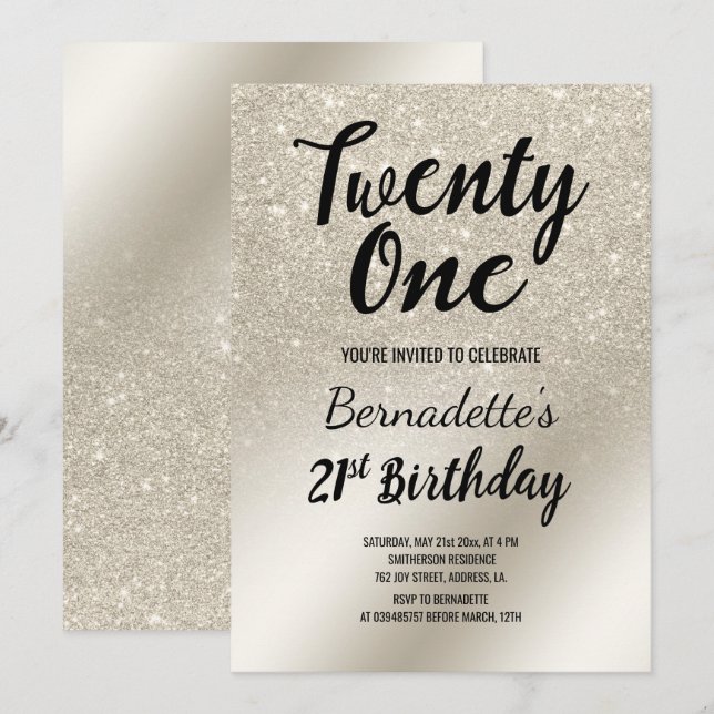 pearl ivory glitter ombre metallic 21st Birthday Invitation (Front/Back)