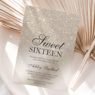pearl ivory glitter ombre metallic chic Sweet 16 Invitation