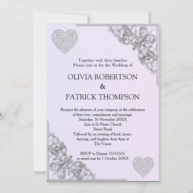 pearl ivory glitter ombre metallic foil wedding  invitation (Front)