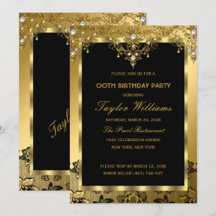 Pearl Lace Gold Vintage Glamour Birthday Party Invitation