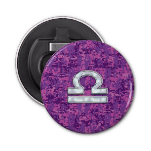 Pearl Libra Zodiac Sign on Fuchsia Digital Camo Bottle Opener