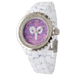 Pearl Like Aries Symbol on Pink Camo Dial Watch