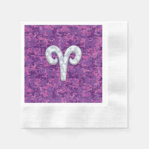 Pearl Like Aries Symbol on Pink Digital Camo Napkin