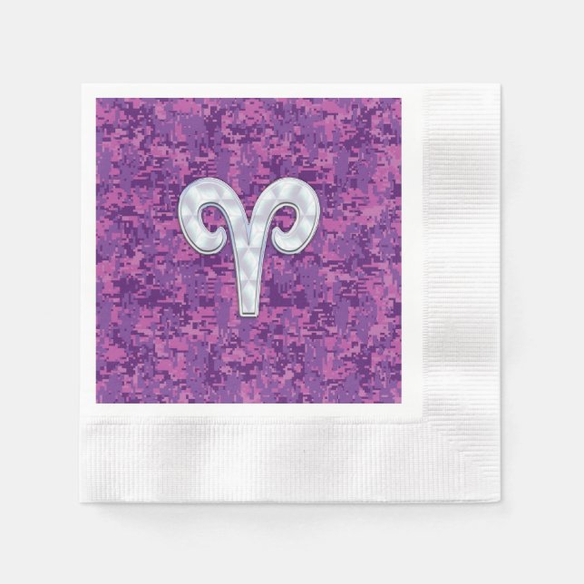 Pearl Like Aries Symbol on Pink Digital Camo Napkin (Front)