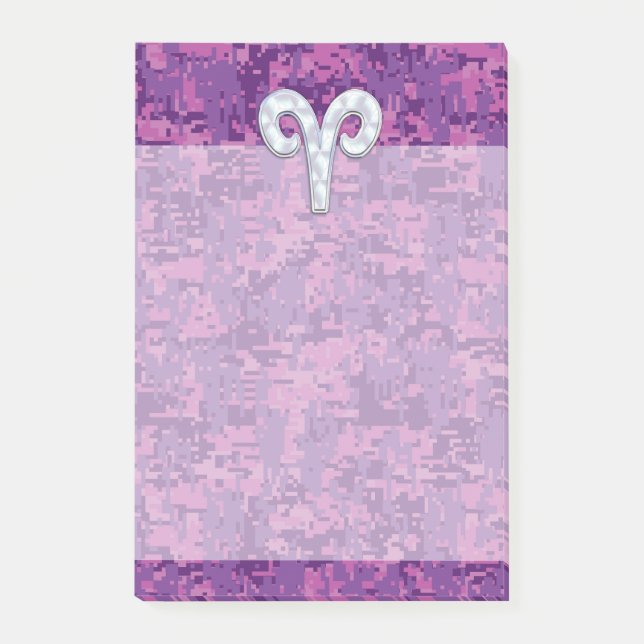Pearl Like Aries Symbol on Pink Digital Camo Post-it Notes (Front)
