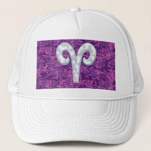 Pearl Like Aries Symbol on Pink Digital Camo Trucker Hat