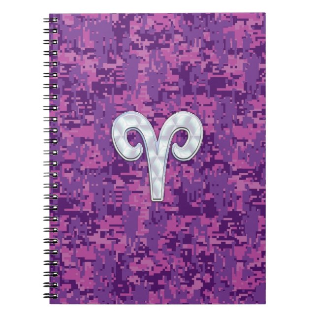 Pearl Like Aries Zodiac Sign on Digital Camo Notebook (Front)