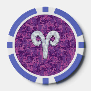 Pearl Like Aries Zodiac Symbol Digital Camouflage Poker Chips