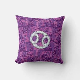 Pearl Like Cancer Zodiac Sign on Digital Camo Cushion