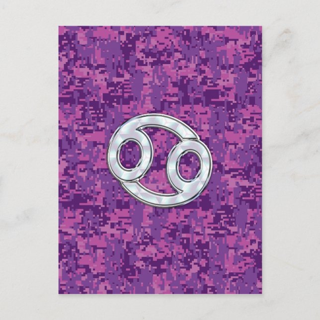 Pearl Like Cancer Zodiac Sign on Digital Camo Postcard (Front)