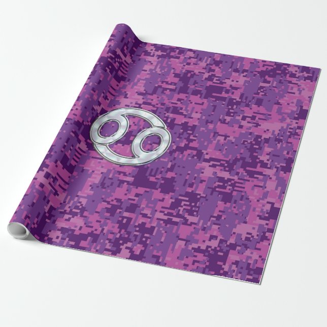 Pearl Like Cancer Zodiac Sign on Digital Camo Wrapping Paper (Unrolled)