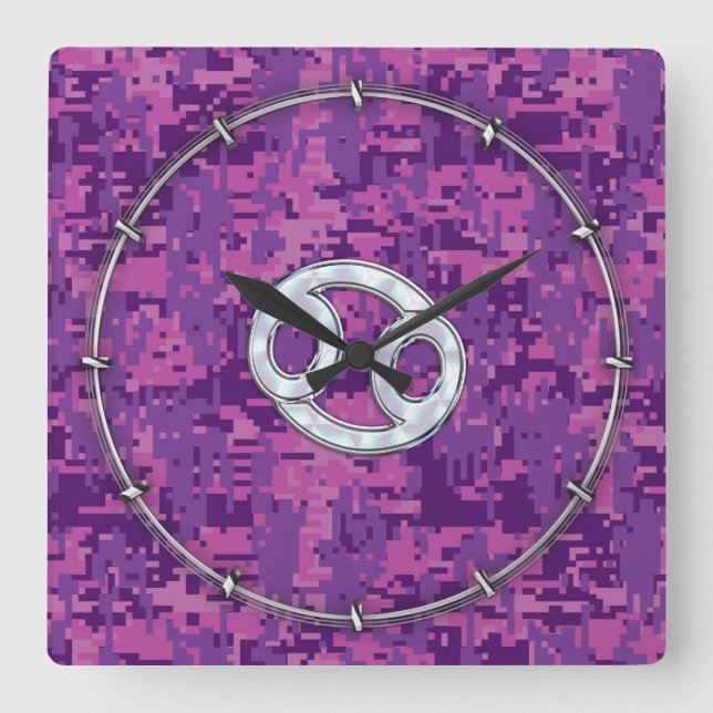 Pearl Like Cancer Zodiac Symbol on Digital Camo Square Wall Clock (Front)
