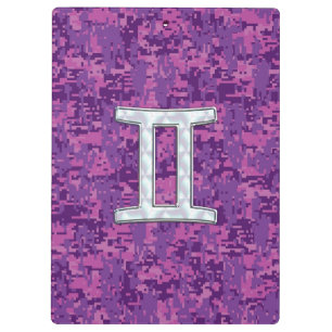 Pearl Like Gemini Zodiac Sign on Digital Camo Clipboard