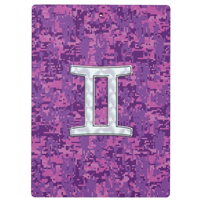 Pearl Like Gemini Zodiac Sign on Digital Camo Clipboard (Back)