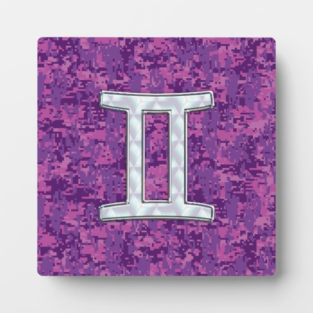 Pearl Like Gemini Zodiac Sign on Digital Camo Plaque (Front)