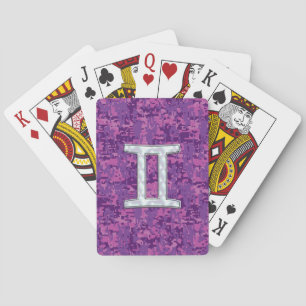 Pearl Like Gemini Zodiac Sign on Digital Camo Playing Cards