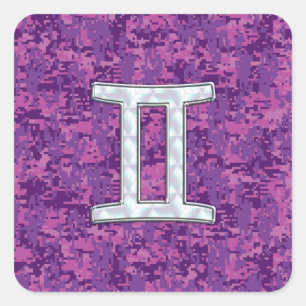 Pearl Like Gemini Zodiac Sign on Digital Camo Square Sticker