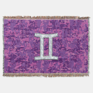 Pearl Like Gemini Zodiac Sign on Digital Camo Throw Blanket