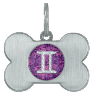 Pearl Like Gemini Zodiac Symbol Digital Camouflage Pet Tag