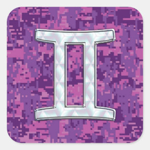 Pearl Like Gemini Zodiac Symbol Digital Camouflage Square Sticker